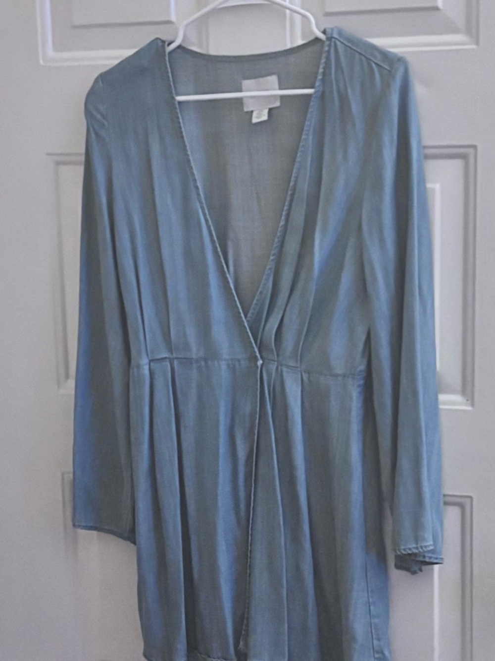Guess Light Blue Long-Sleeve V-Neck Semi Wrap Dress